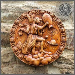 Aquarius Zodiac Sign wood carving
