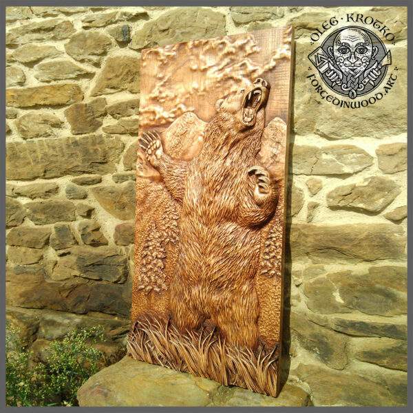 bear plaque wood carving