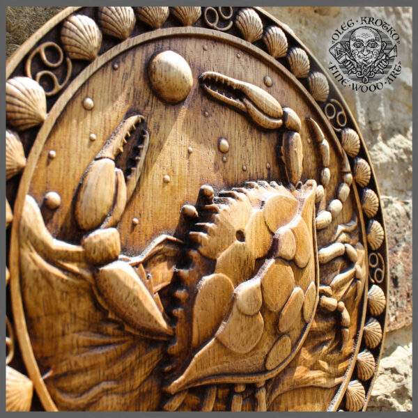 Cancer zodiac sign wood carving