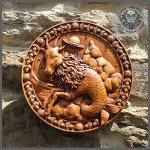 Capricorn Sign carved in wood