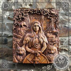 Freya Vikings wood carving