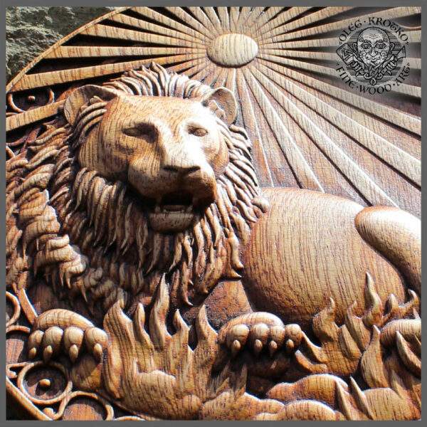 Leo Zodiac Sign wood carving