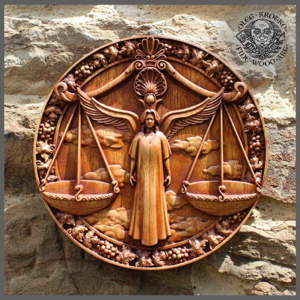LIBRA ZODIAC SIGN CARVED IN WOOD