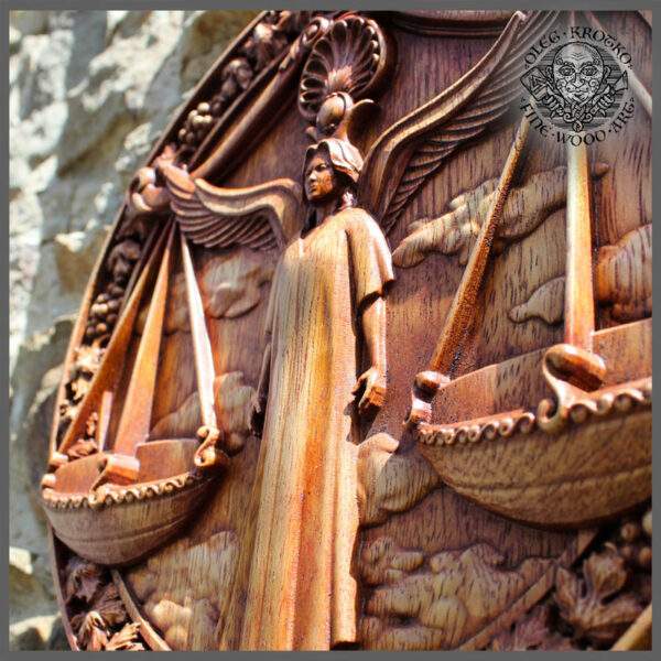 LIBRA ZODIAC SIGN CARVED IN WOOD