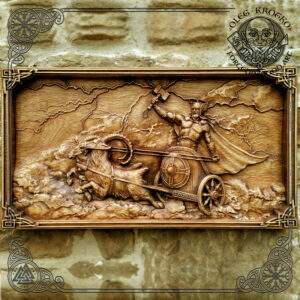 Thor in Chariot wood carving