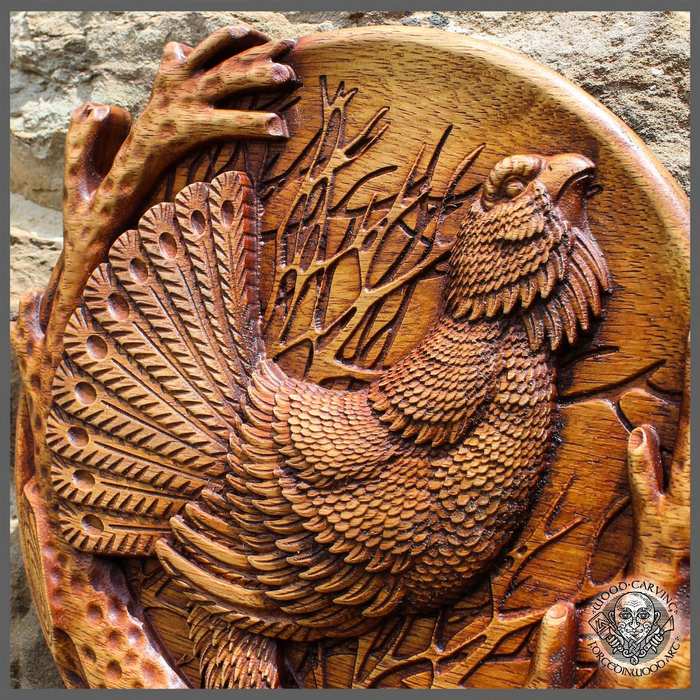 Capercaillie wood carving wall decor in Wood