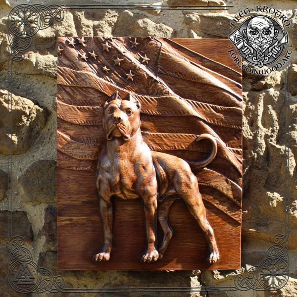 carved wood american staffordshire terrier