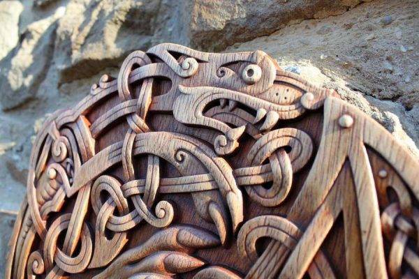 Celtic Wolfs Norse Wood Carving