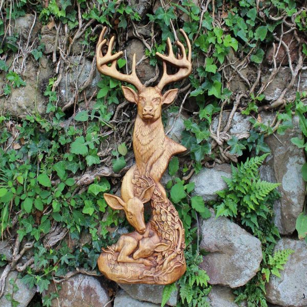 Deer head wood carving wall art