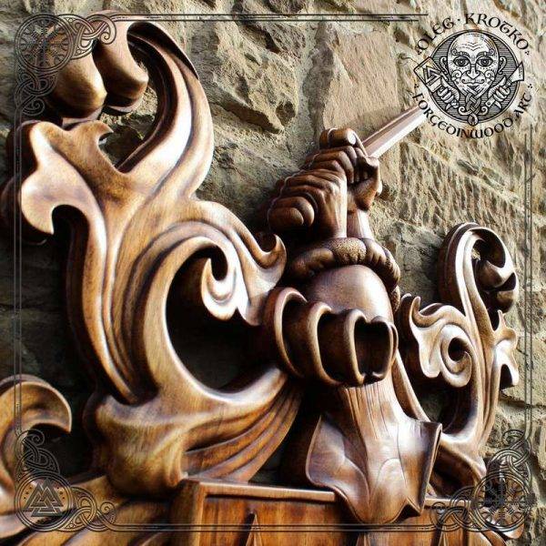 Heraldic family coat of arms made of wood