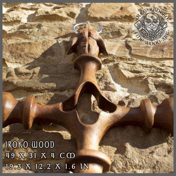 Icelandic wolf cross wood carved
