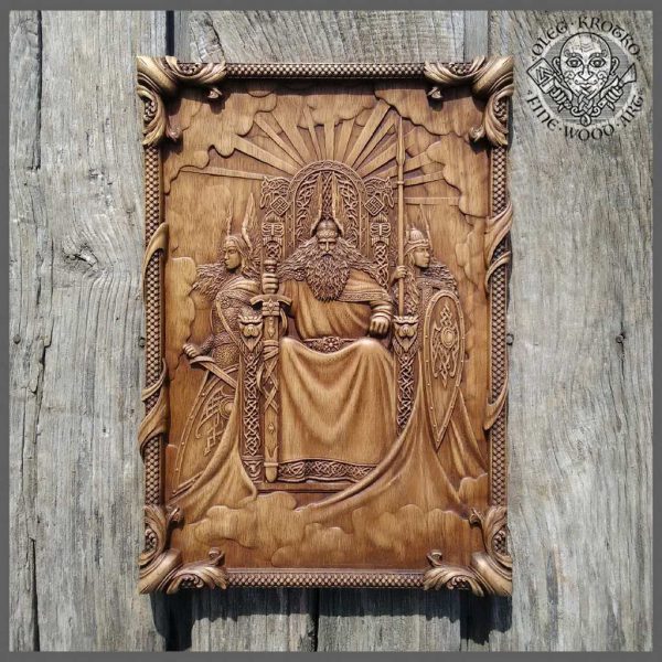 odin valkyries vikings wood carving