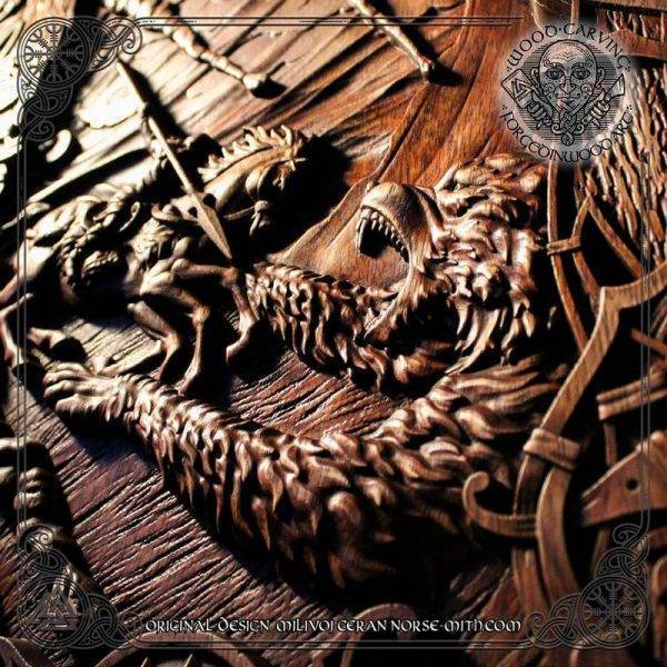 Ragnarok luxury wood carving picture