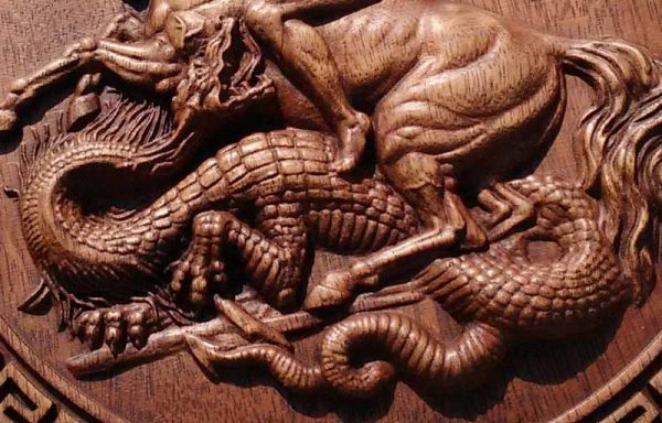 Saint George dragon wood carving