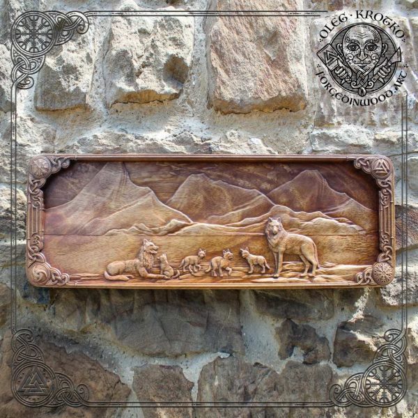wolf family walknut wooden plaque