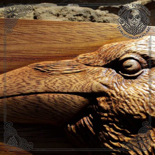 Wood raven carving rustic decor