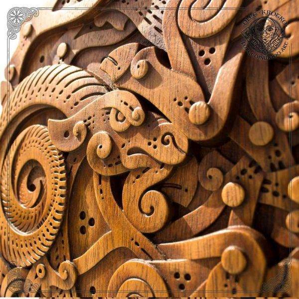 Wooden goat Trisquel carving