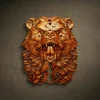 Powerful hand-carved grizzly bear wood relief by Oleg Krotko for Forged in Wood. This artisan wall sculpture features a roaring bear with complex Celtic knots woven into the fur and forehead. A premium, high-detail masterpiece for rustic luxury interiors and Norse spirit enthusiasts.