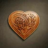 Heart-shaped Iroko wood carving featuring a continuous Celtic knotwork pattern. Detailed interlaced lines with a textured background on a solid hardwood plaque. Hand-finished Norse and Celtic inspired wall art with a natural golden-brown wax finish.