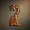 Masterpiece wood carving of a majestic Viking Drakkar dragon prow, hand-sculpted from premium Jatoba wood by master Oleg Krotko at his Forged in Wood studio. This artisan sculpture features a fearsome dragon head with detailed scales and a curved neck adorned with complex Norse knotwork and braided patterns. A luxury piece of maritime Viking art, perfect for high-end nautical interiors, executive offices, or as a statement wall accent for collectors of ancient seafaring history.
