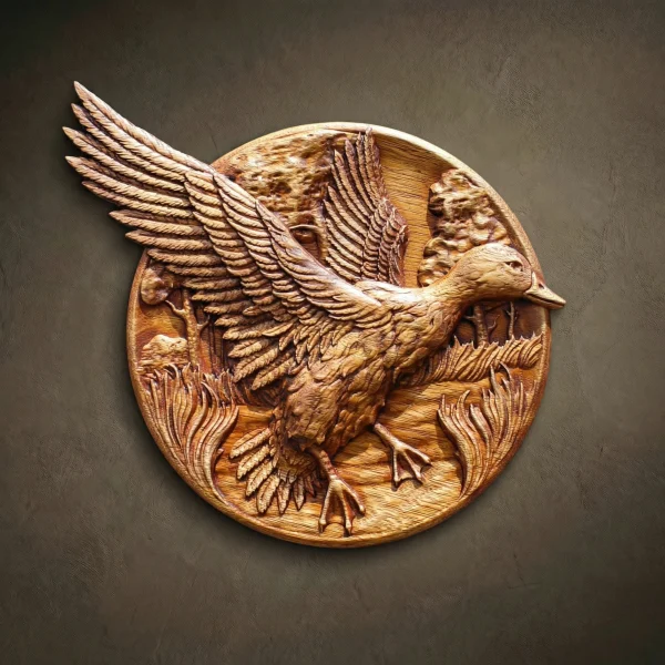 Hand Carved Duck Wood Wall Art, Rustic Cabin Decor