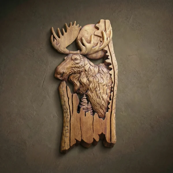 Moose Wood Carving Wall Art, Rustic Cabin Decor