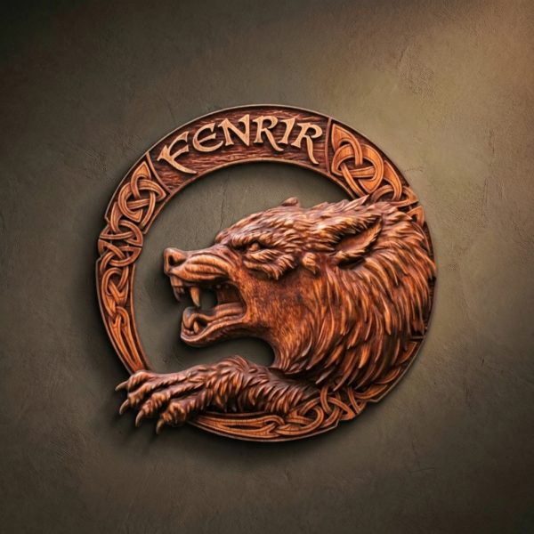 Fenrir Son of Loki, Norse Mythology Wall Decor, Viking Wood Carving, Pagan Altar Plaque, Hand Carved Wolf Art, Asatru Gift, Iroko Wood