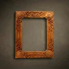 Vertical rectangular frame hand-carved from solid Iroko hardwood. Features four Norse symbols—Vegvisir, Valknut, Triskelion, and Aegishjalmur—at the corners, connected by traditional interlaced knotwork. The side panels incorporate structural, column-like relief details. Finished in a natural golden-brown oil to highlight the dense grain of the Iroko wood. A museum-grade architectural frame for mirrors or fine art.