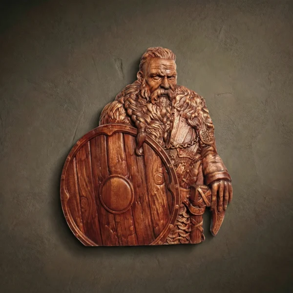 Wood Carved Viking Jarl Portrait, Norse Mythology Wall Plaque