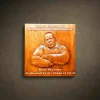 Custom 3D portrait wood carving, Iroko wood relief of a man for Navy Water Polo. Personalized commemorative plaque, Rett Warren dedication, handcrafted military sports tribute.