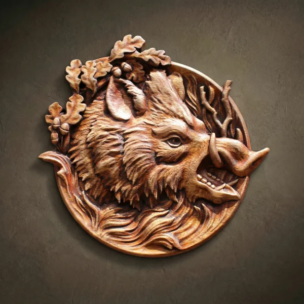 Iroko Wood Carving – Wild Boar Rustic Wall Art