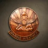 Custom hand-carved Iroko wood plaque for "MARINE WEATHER". This bespoke circular relief features a symbolic weather service emblem with outspread wings, a central arrow, and stylized clouds against a sunburst background. The curved name banner at the bottom is integrated into the design. Finished with natural wax to highlight the rich wood grain. A premium example of custom military/service emblems and bespoke wooden professional decor.
