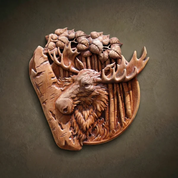 Iroko Wood Moose Carving – Rustic Cabin Wall Decor