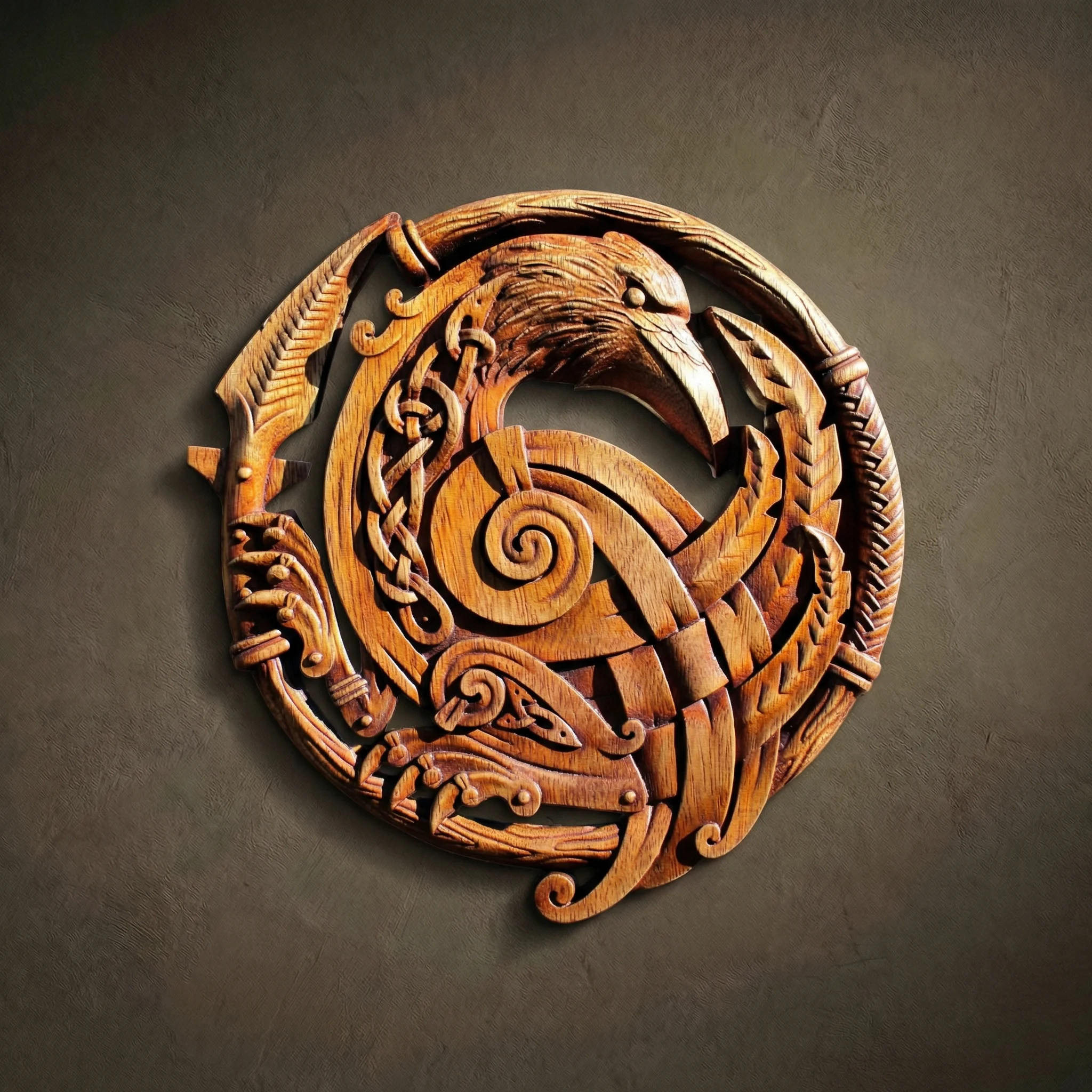 Hand Carved Iroko Wood Raven, Norse Viking Wall Art - Forged in Wood