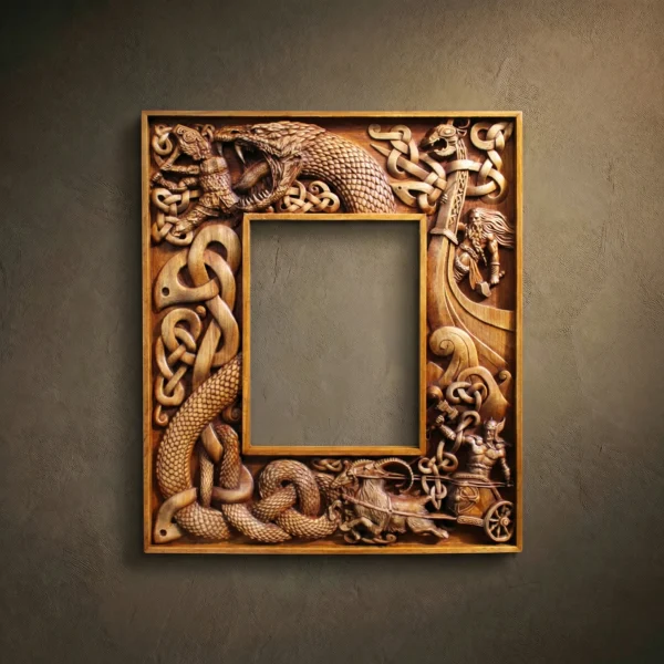 Hand Carved Thor Viking Frame, Norse Pagan Decor