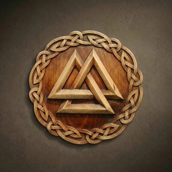 Walknut Viking Wood Carving, Iroko Knotwork, Norse Pagan Decor