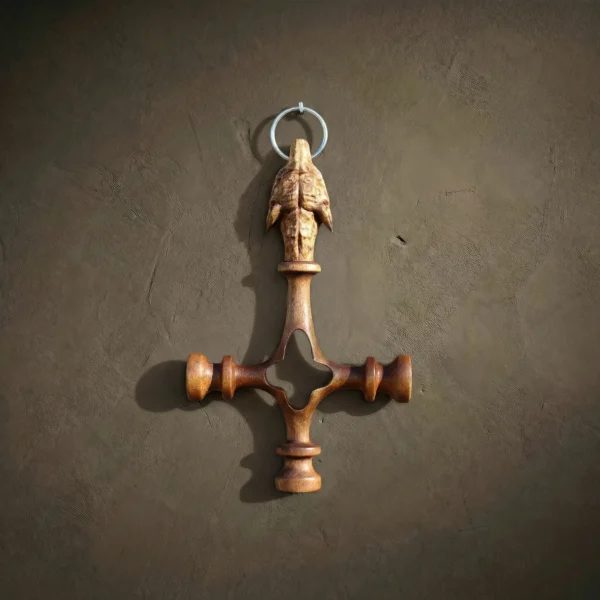 Wolf Cross Wood Carving, Norse Viking Decor, Iroko Wood