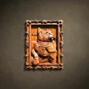 Custom vertical cat portrait wood carving, Iroko wood 3D pet relief in ornate baroque frame. Personalized ginger tabby cat wall art, memorial pet gift, handcrafted hardwood animal sculpture.