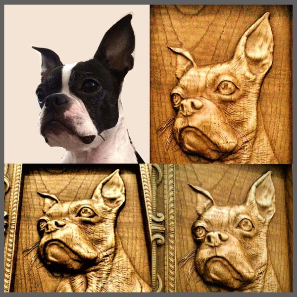 Custom Wood Carved Pet Portrait, Personalized Dog Sculpture Wall Art