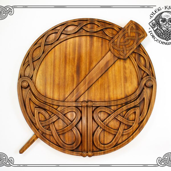 Hand-Carved Tara Brooch Wood Wall Art – Celtic Knotwork Bas-Relief