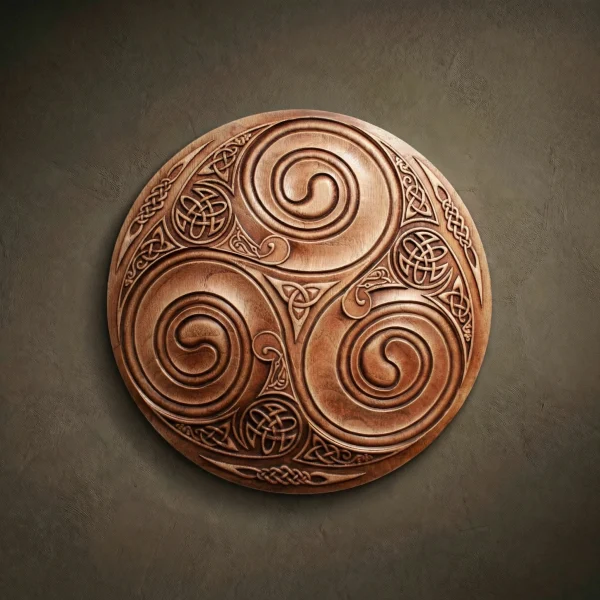 Wood Carved Trisquel Wall Hanging, Celtic Viking Decor