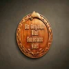 Oval wall plaque hand-carved from solid Iroko hardwood, featuring the Addams Family motto in Latin: "Sic Gorgiamus Allos Subjectatos Nunc." The relief carving includes a snarling wolf head at the top and an ornate border with Celtic-inspired knotwork and leaf motifs. Hand-finished with natural oils to highlight the rich, warm, golden-brown grain of the Iroko wood. A sophisticated and humorous piece of Gothic-style home decor for fans of dark comedy and classic cinema.