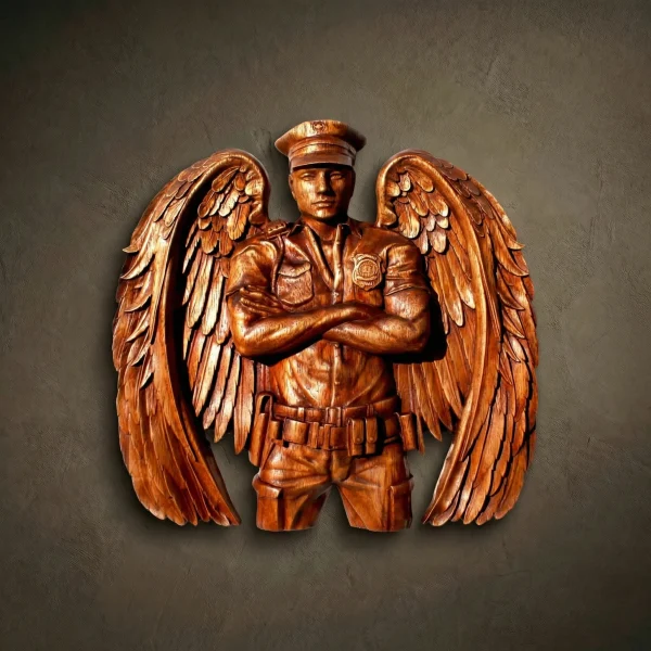 Iroko Wood Carved American Police Tribute, Wall Hanging Decor (12x12)