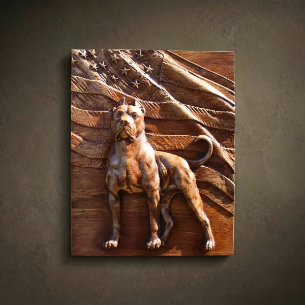 Carved American Staffordshire Terrier Wood Wall Art, Rustic Dog Decor