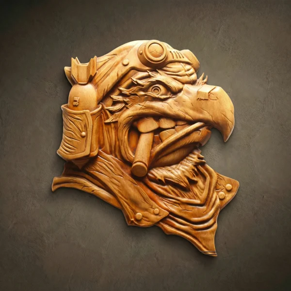 Iroko Wood Carved American Bomber Plaque, Patriotic Wall Art