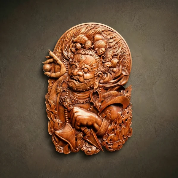 Wood Carved Dorje Phurba, Tibetan Buddhism Icon, Spiritual Wall Hanging