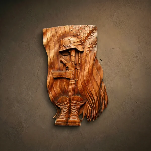 American Fallen Hero Wood Carving - Patriotic Military Wall Art