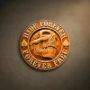 Ride Forever Forever Free wood carving, Iroko wood circular plaque with a central skull and spade emblems. 3D biker brotherhood wall art, motorcycle lifestyle hardwood decor.