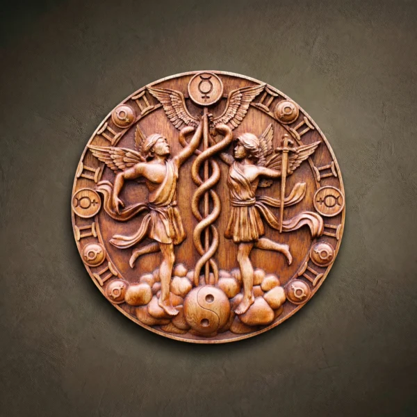 Gemini Zodiac Wood Carving, Iroko Horoscope Plaque, Personalized Astrology Wall Art