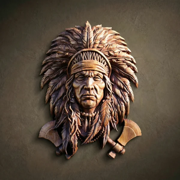 Iroko Wood Carved Native American Wall Plaque - Shaman Decor